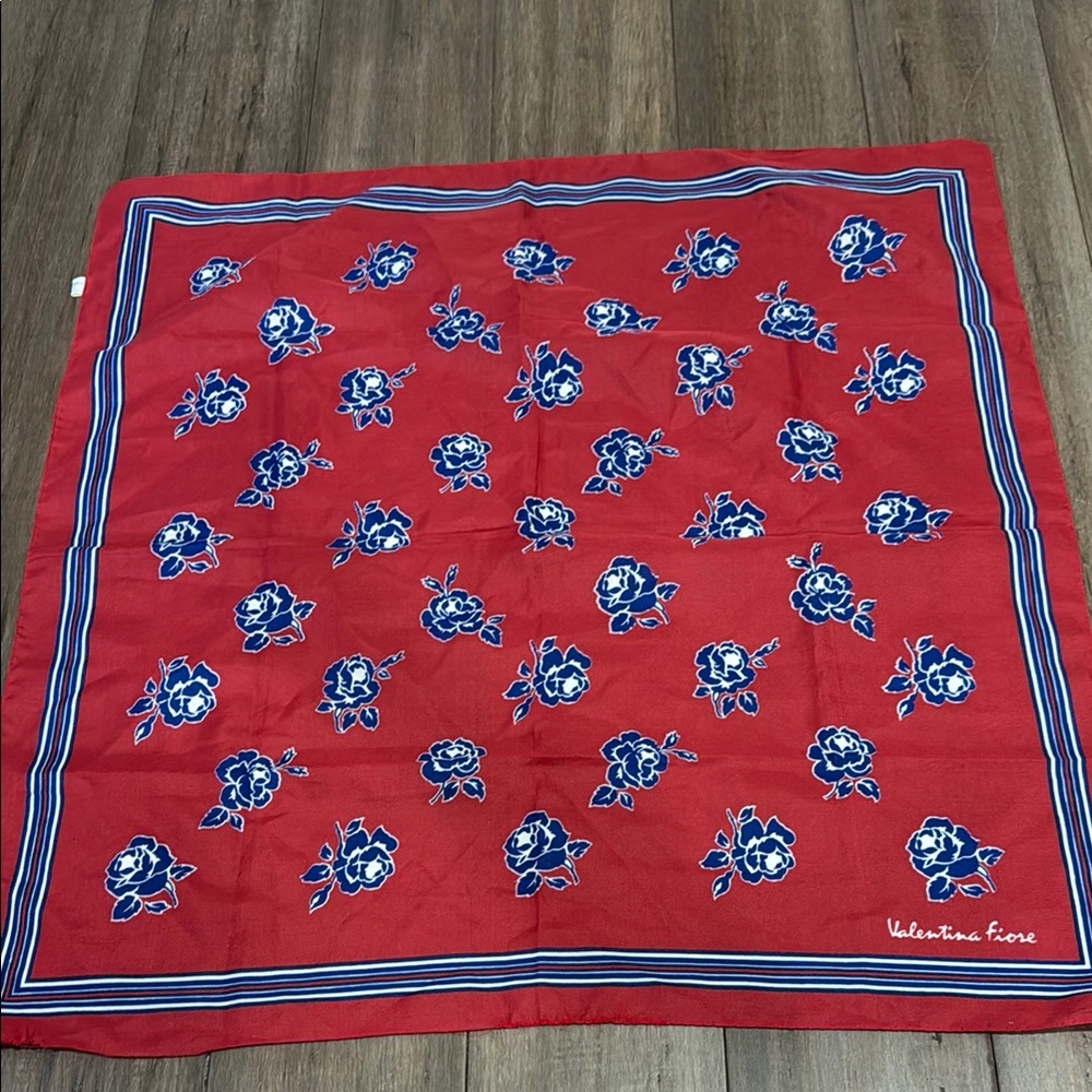 Valentino Fiore Red Floral Scarf red with blue roses